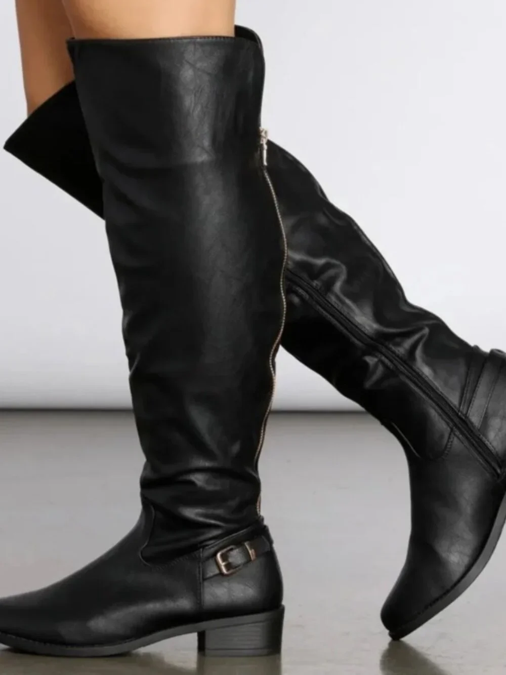 Top Moda Faux Leather Over The Knee Riding Boots Black Western Shoes Size 8 Boho
